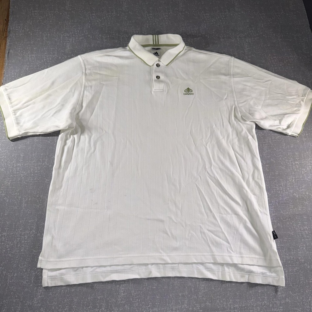 Adidas Garland Golf Polo Shirt Mens XL White Climalite Striped Performance - Picture 2 of 10